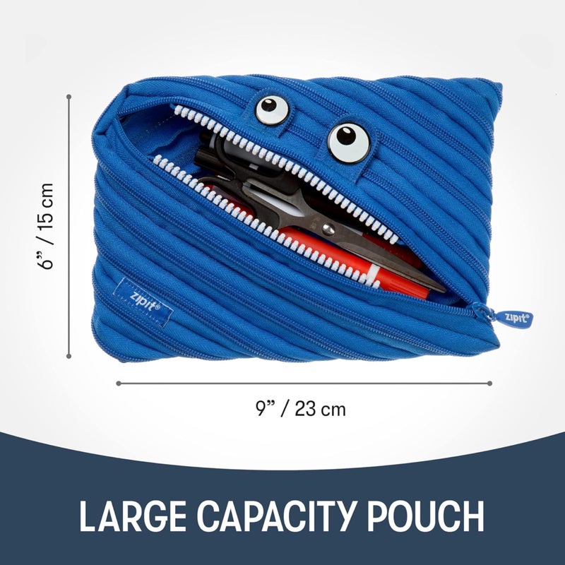 ZIPIT Monster Large Pencil Case for Kids, Cute Zipper Pouch for Boys Girls and Teens, Stationery Bag for School ,Blue - Image 2